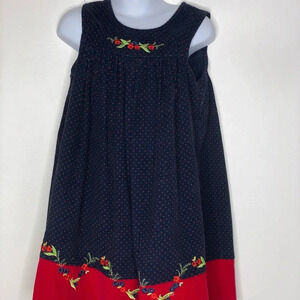 Vtg Samara girls blue corduroy polka dot floral embroidered jumper Sz 5